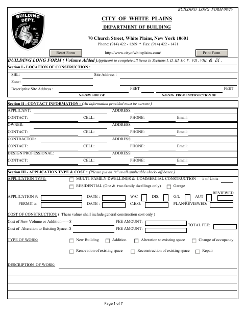 First page of the Building Long Form Application (Volume Added)