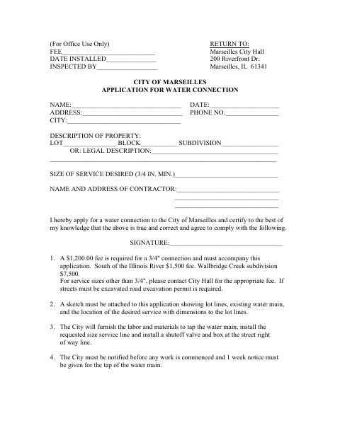 First page of the Application for Water Connection