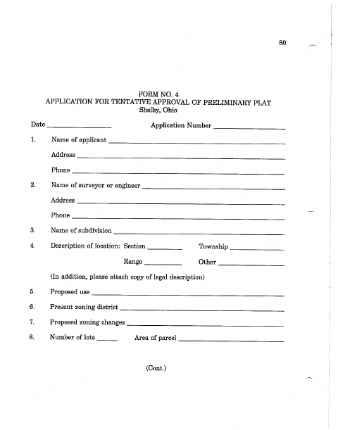 First page of the Application for Tentative Approval of Preliminary Plat