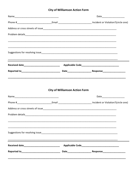First page of the Action Form