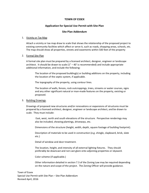 First page of the Special Use Permit With Site Plan Addendum