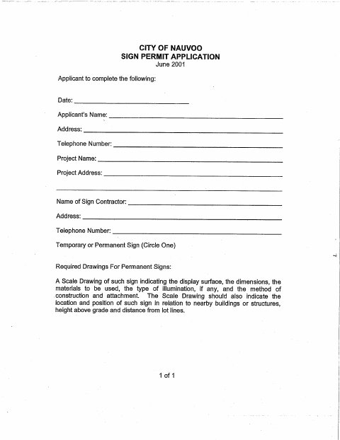 First page of the Sign Permit Application