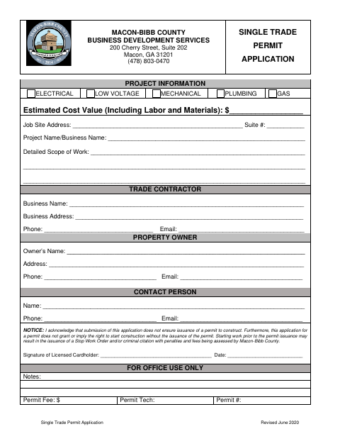 First page of the Single Trade Permit Application