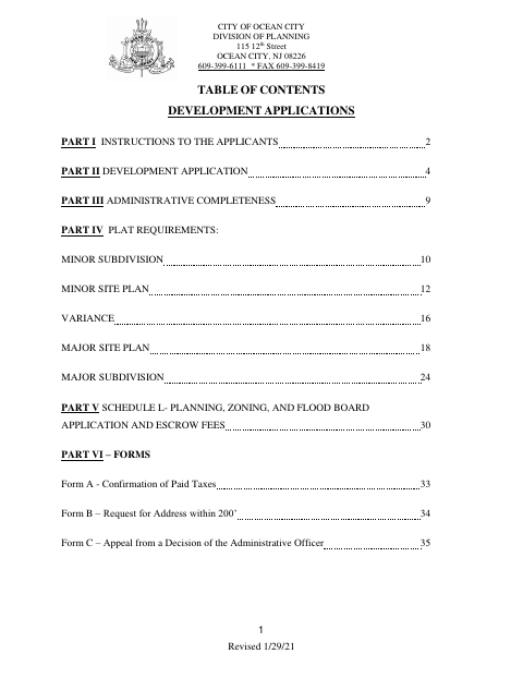 First page of the Combined Board Development Application