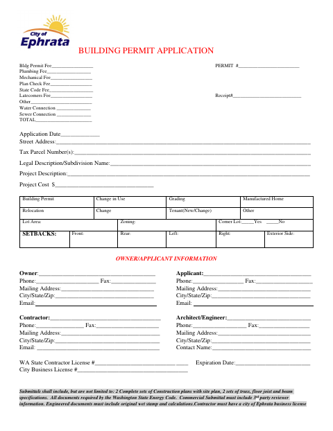 First page of the Building Permit Application