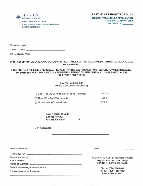 First page of the Rental License Application