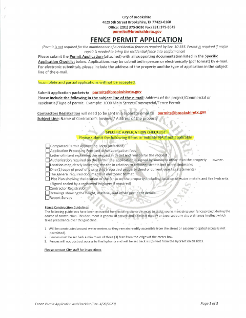First page of the Fencing Permit Application