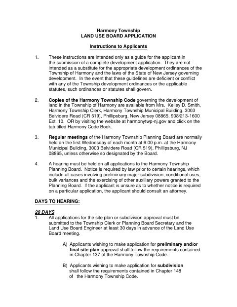 First page of the Land Use Board Application