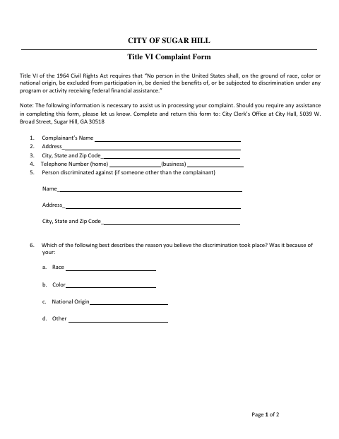 First page of the Title VI Complaint Form