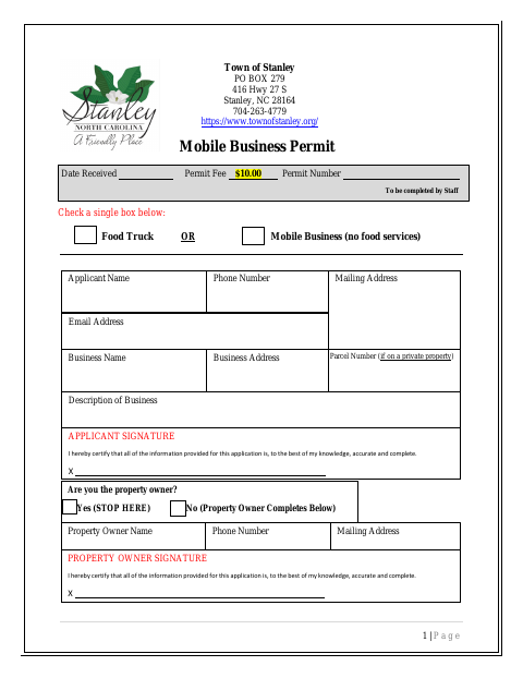 First page of the Mobile Business Permit