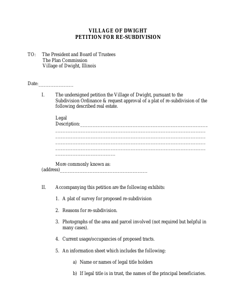 First page of the Petition for Re-Subdivision