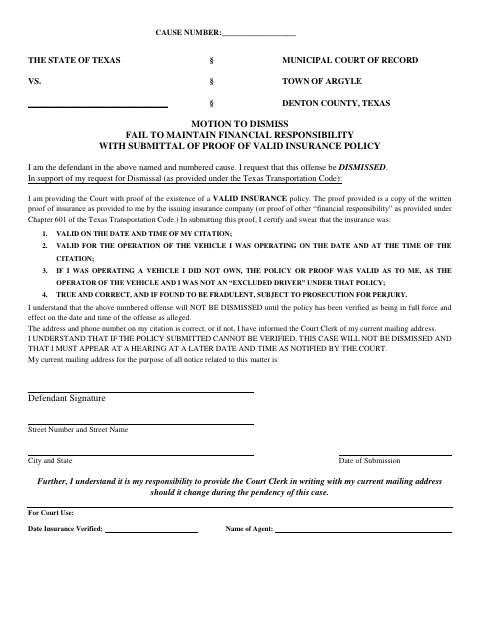 First page of the Motion to Dismiss for Failure to Maintain Financial Responsibility
