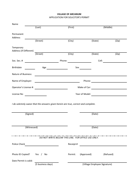 First page of the Application for Solicitor's Permit