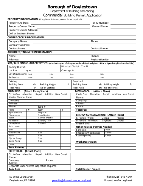 First page of the Commercial Building Permit Application