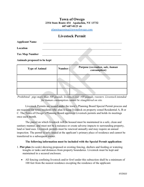 First page of the Livestock Permit