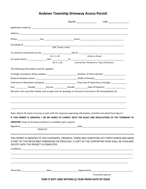 First page of the Driveway Access Permit