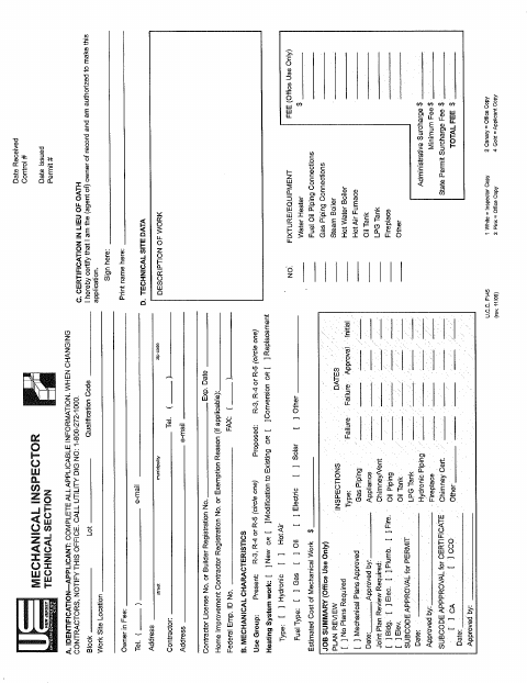 First page of the Mechanical Subcode Form