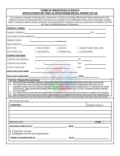 First page of the Application for Tree Alteration/Removal Permit