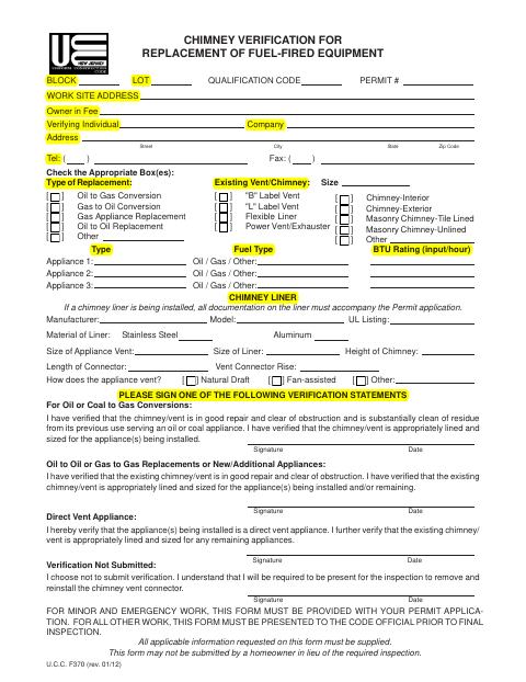 First page of the Chimney Verification For Replacement Of Fuel-Fired Equipment