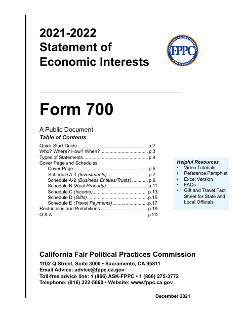 First page of the Statement of Economic Interests