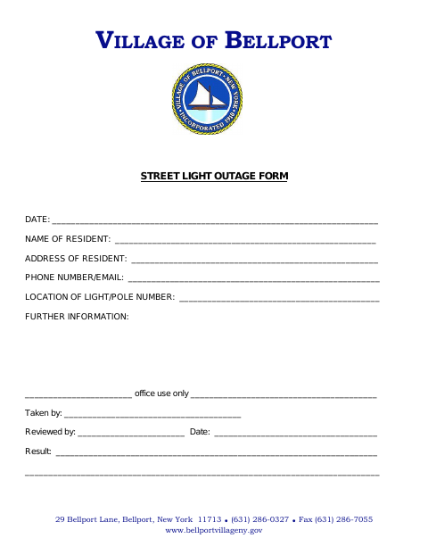 First page of the Street Light Outage Form