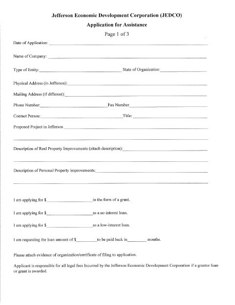 First page of the JEDCO Application for Assistance