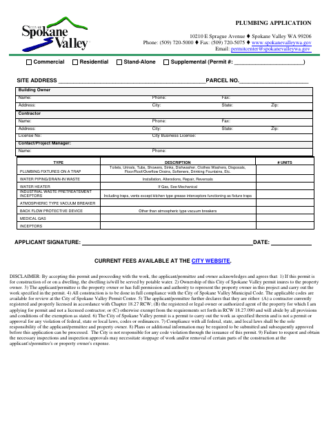 First page of the Plumbing Application