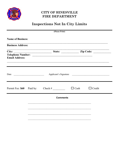First page of the Inspections Not In City Limits