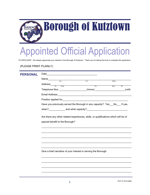 First page of the Appointed Official Application