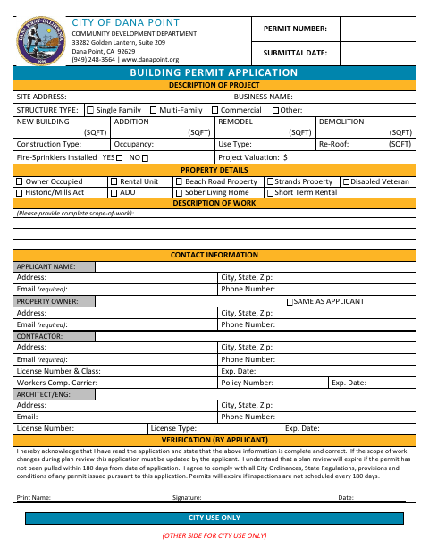 First page of the Building Permit Application