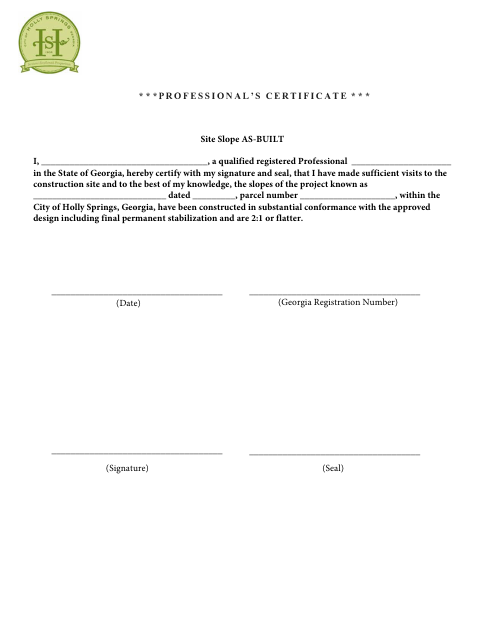 First page of the Site Slope As-Built