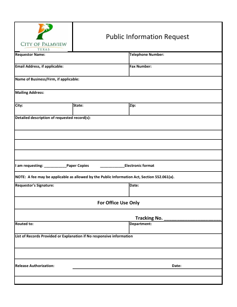First page of the Public Information Request