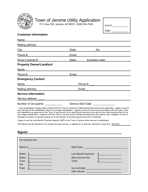 First page of the Utility Application