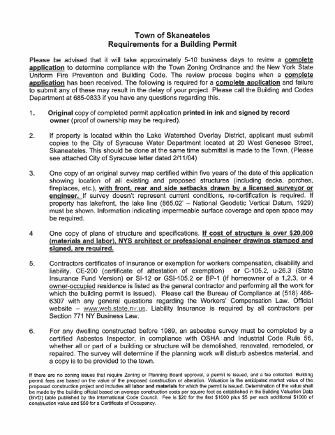 First page of the Zoning and Building Permit Application