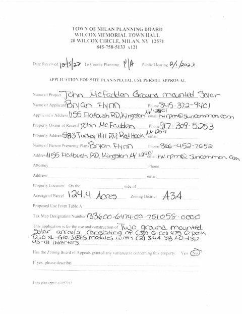 First page of the McFadden Site Plan/Special Use Permit Application