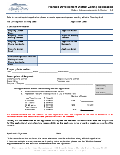First page of the Planned Development District Zoning Application