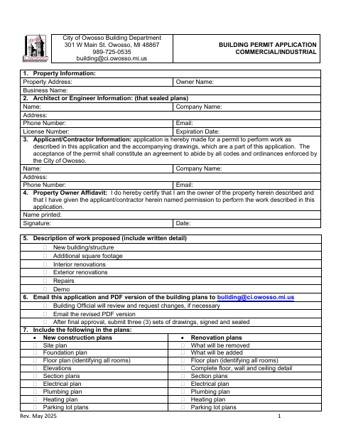 First page of the Building Permit Application – Commercial/Industrial