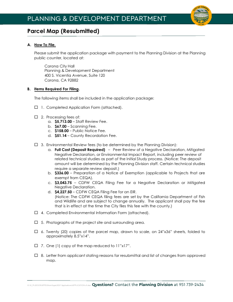 First page of the Parcel Map Resubmitted