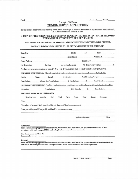 First page of the Zoning Permit Application