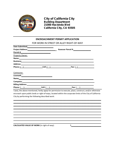First page of the Encroachment Permit Application