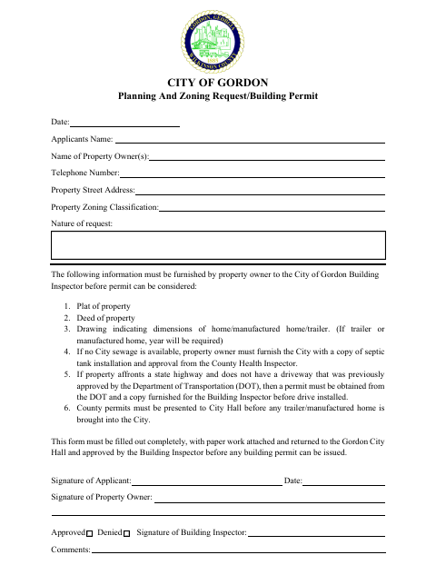 First page of the Building Permit Request/Application