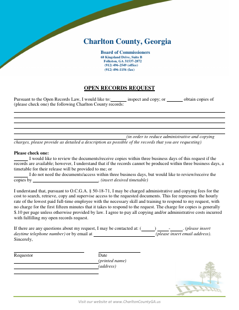 First page of the Open Records Request