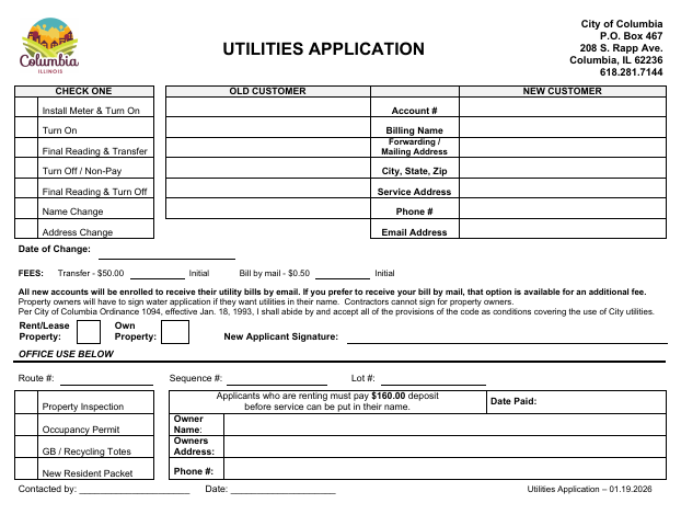 First page of the Utilities Application