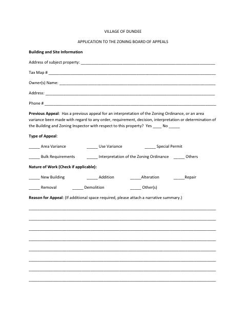 First page of the Application to the Zoning Board of Appeals
