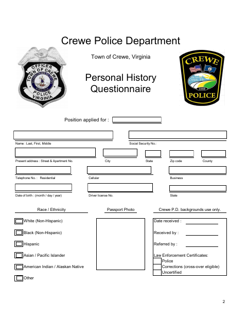 First page of the Police Officer Application