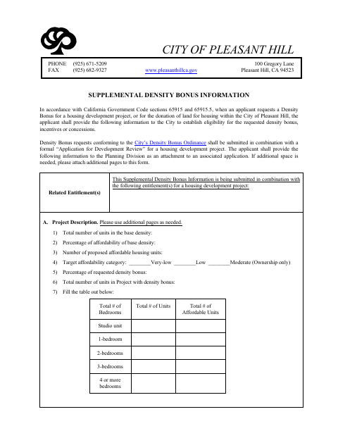 First page of the Supplemental Density Bonus Information