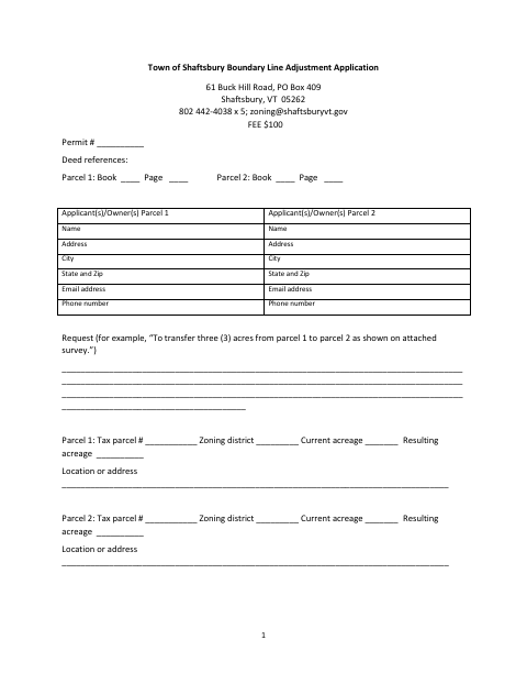 First page of the Boundary Line Adjustment Application