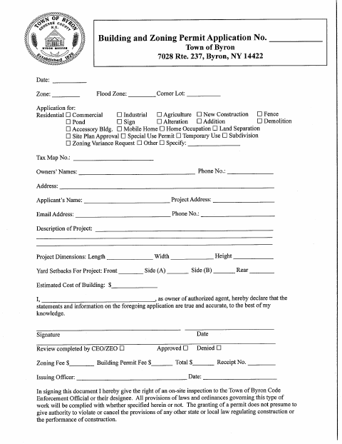First page of the Building and Zoning Permit Application