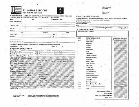 First page of the Plumbing Permit Application