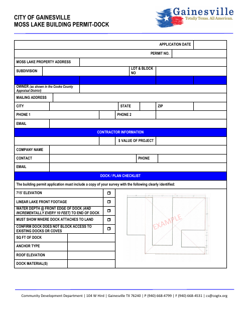 First page of the Moss Lake Building Permit - Dock